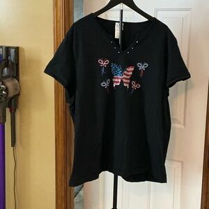 Black Short Sleeve Top with Embellished Design NWOT